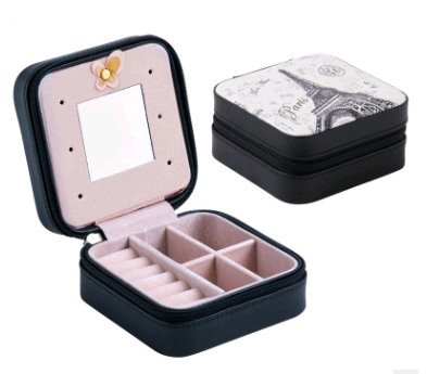 Color: Black - Creative travel portable jewelry box earrings earrings jewelry storage box leather small jewelry bag