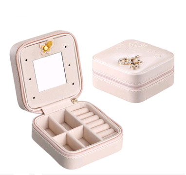 Color: Black - Creative travel portable jewelry box earrings earrings jewelry storage box leather small jewelry bag