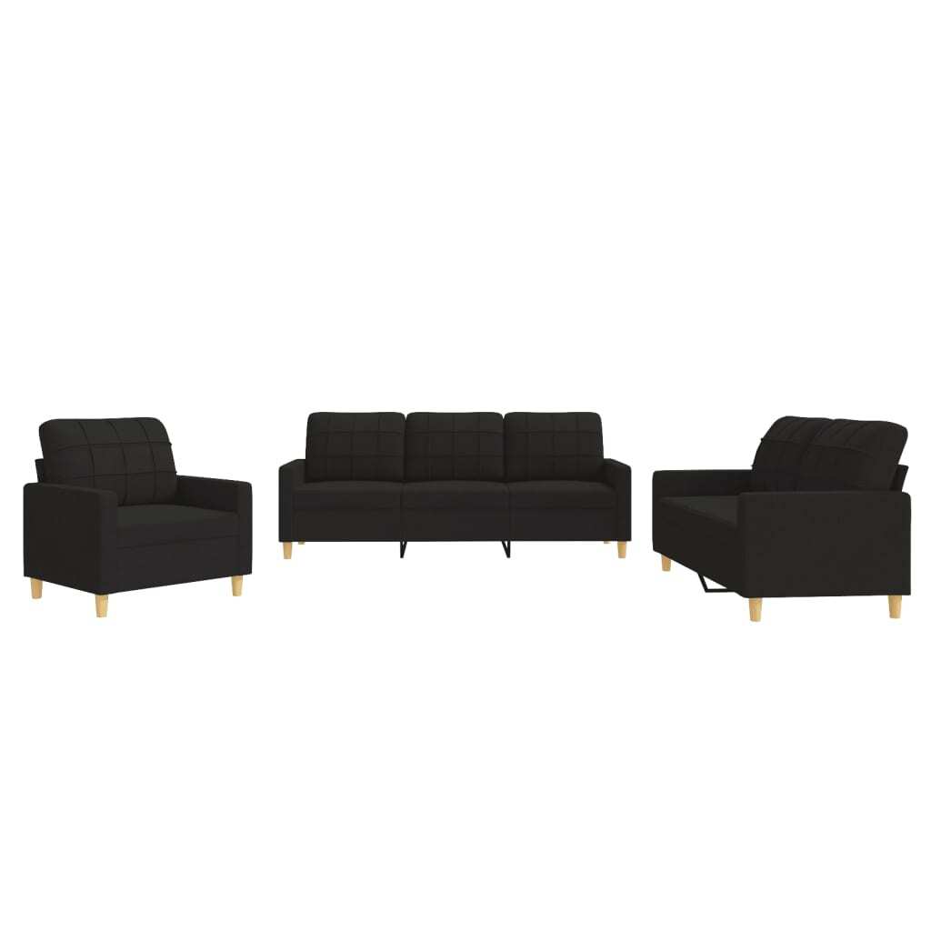 vidaXL 3 Piece Sofa Set with Cushions Black Fabric