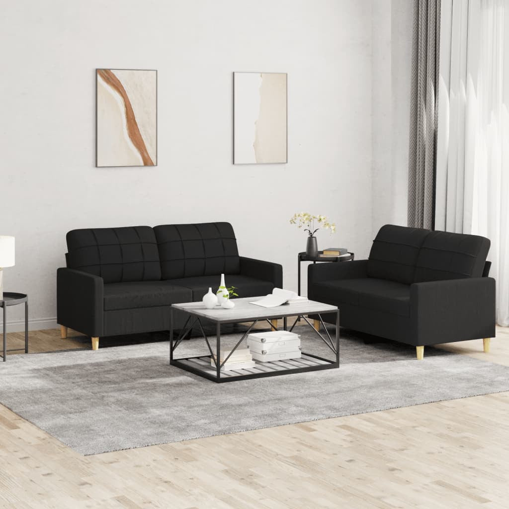 vidaXL 2 Piece Sofa Set with Cushions Black Fabric