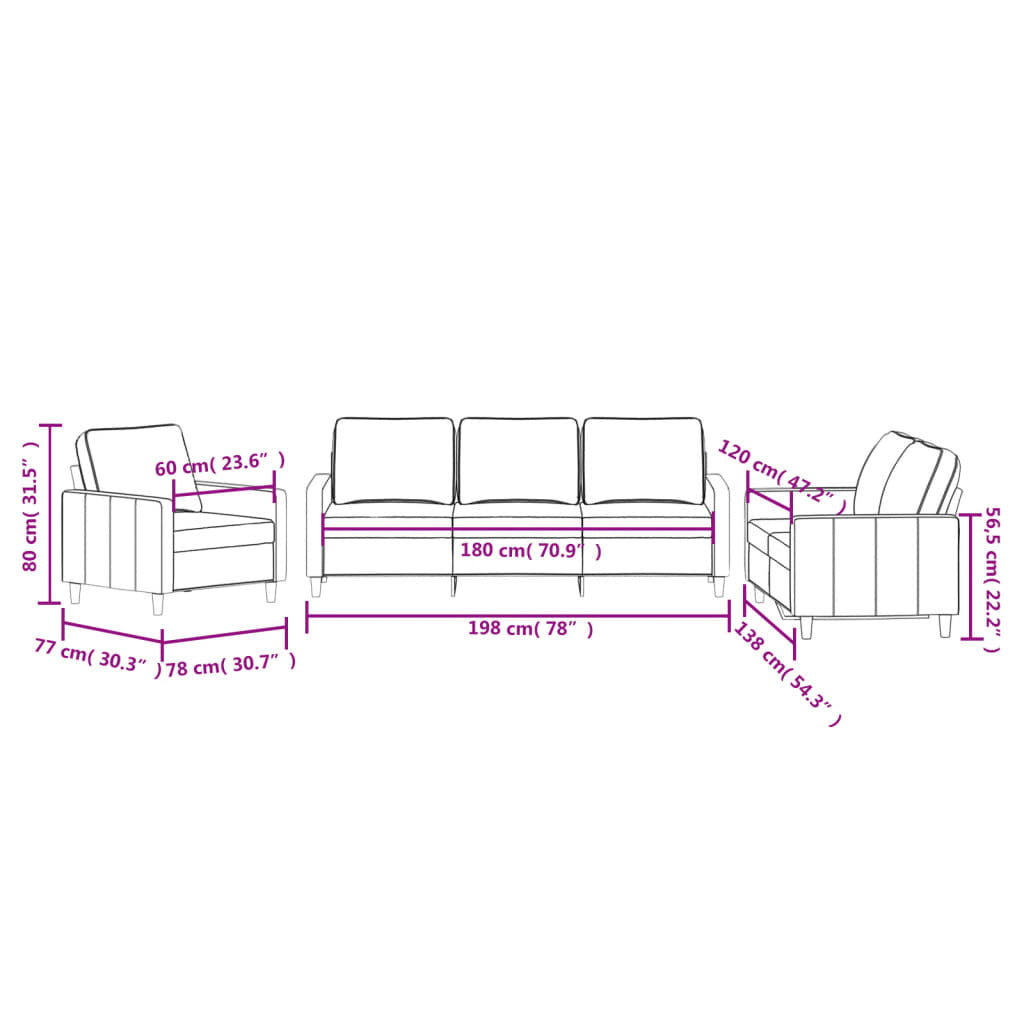 vidaXL 3 Piece Sofa Set with Cushions Light Gray Velvet