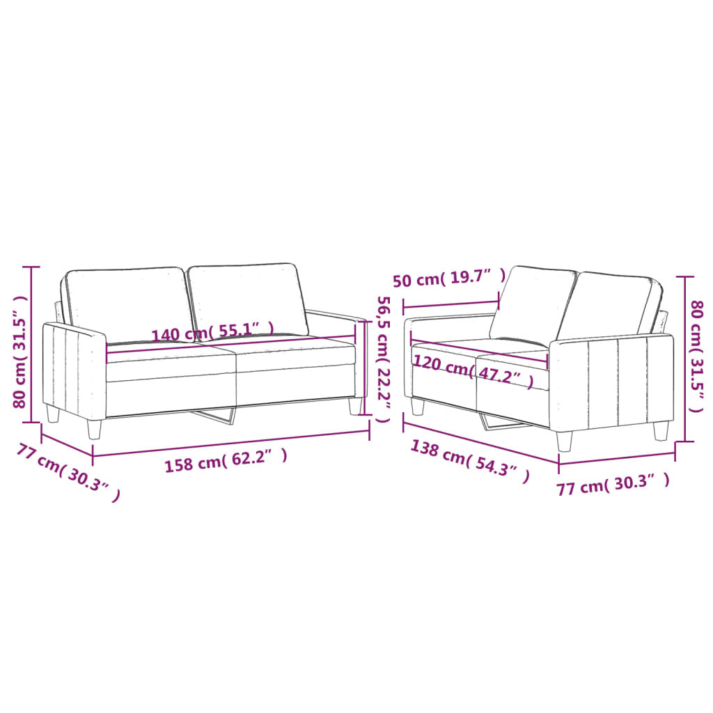 vidaXL 2 Piece Sofa Set with Cushions Light Gray Velvet