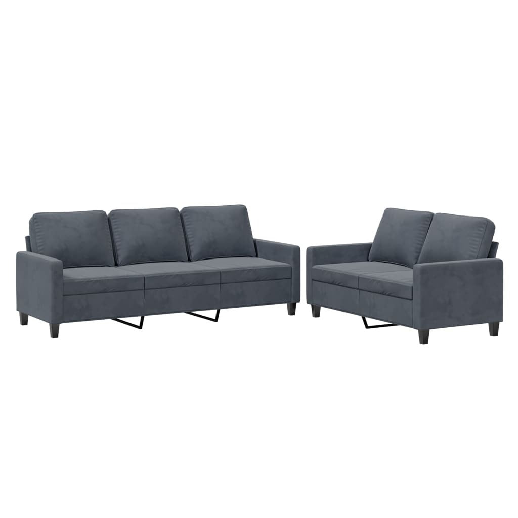 vidaXL 2 Piece Sofa Set with Cushions Dark Gray Velvet