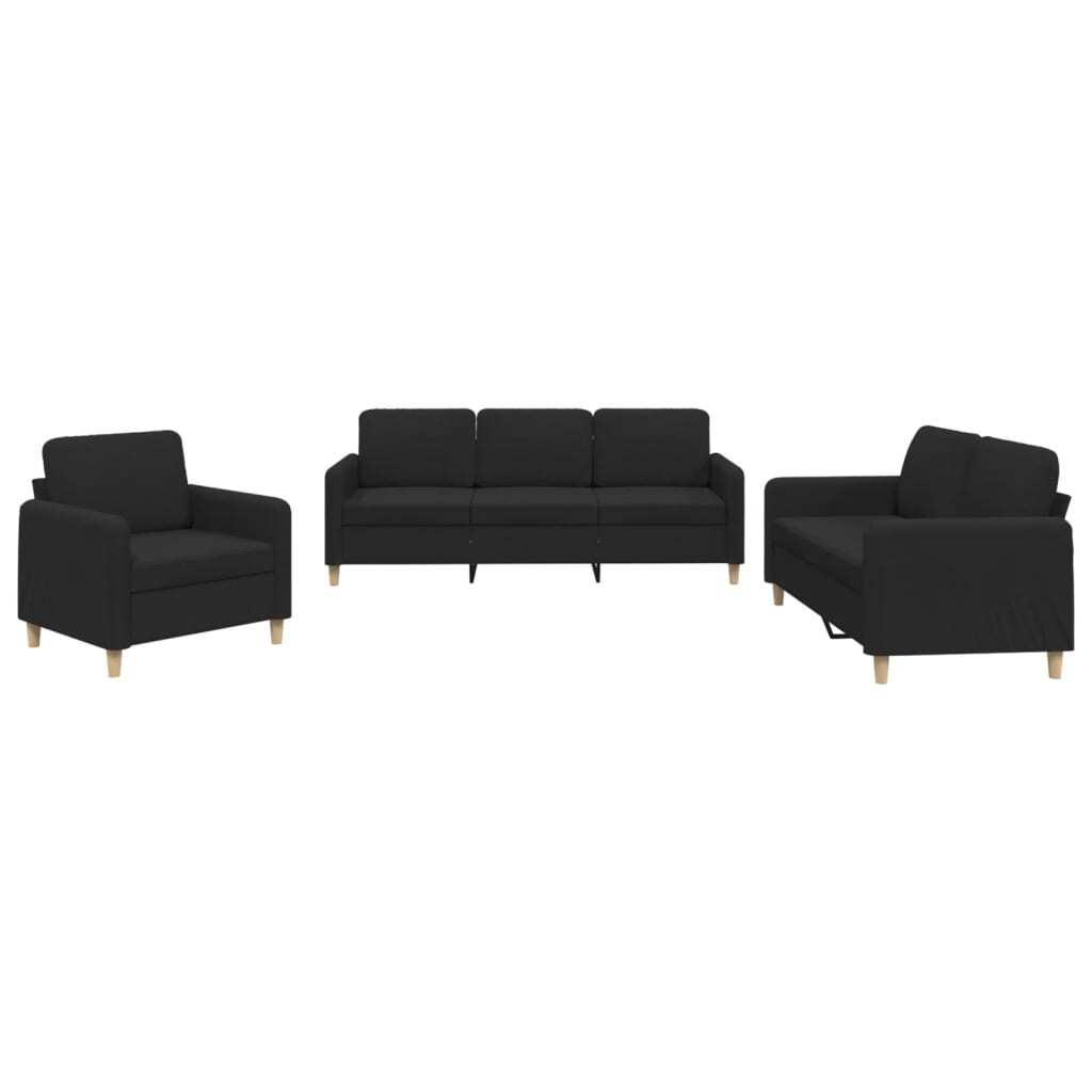 vidaXL 3 Piece Sofa Set with Cushions Black Fabric