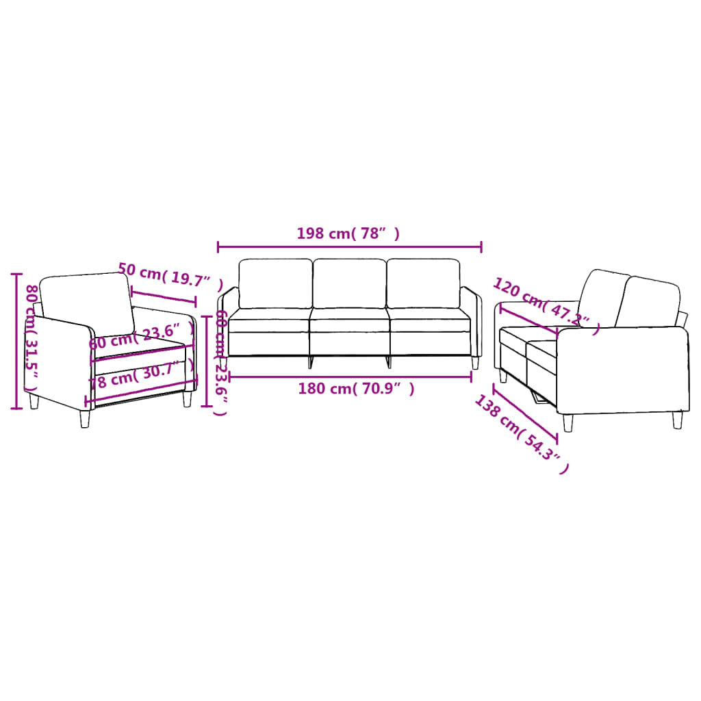 vidaXL 3 Piece Sofa Set with Cushions Black Fabric