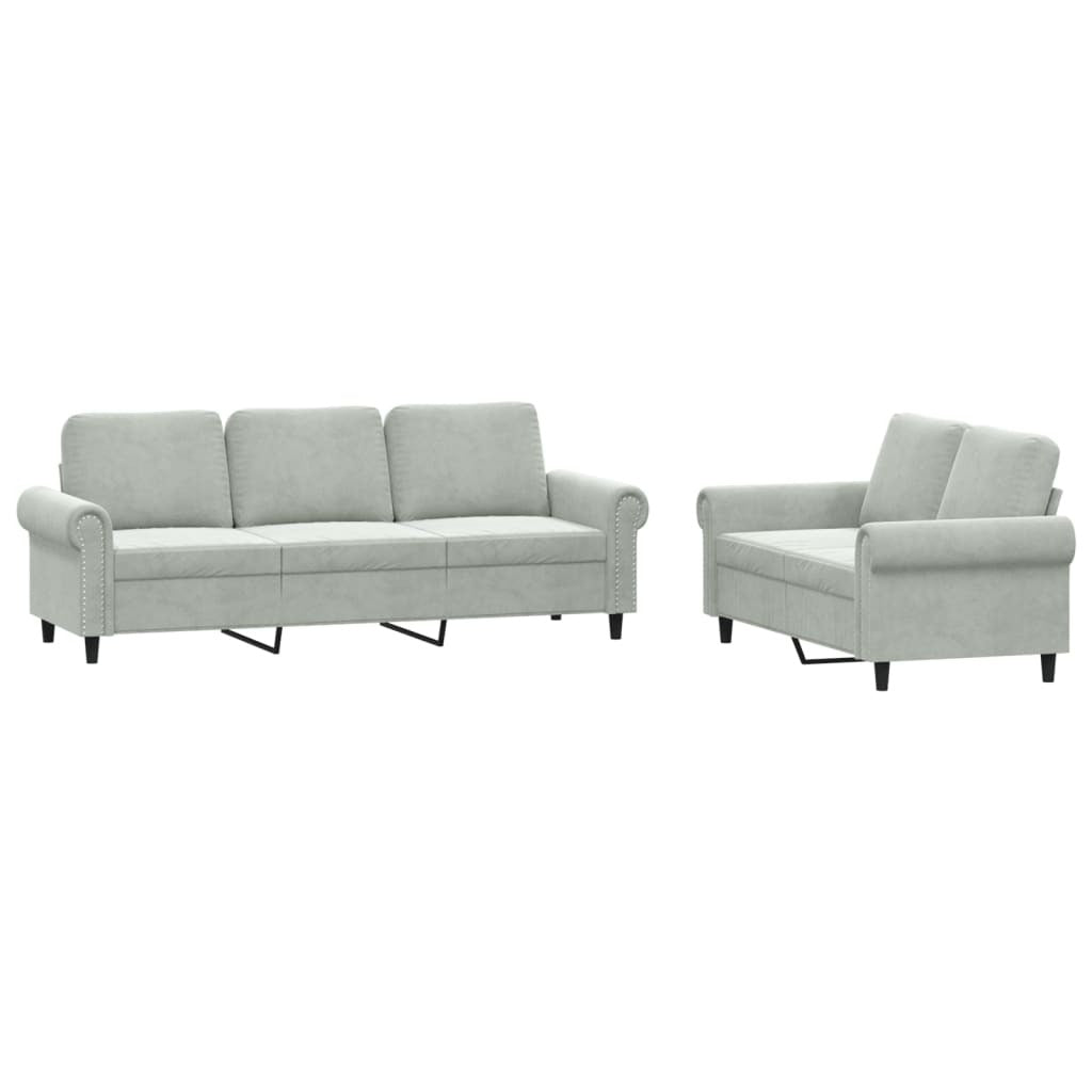 vidaXL 2 Piece Sofa Set with Cushions Light Gray Velvet