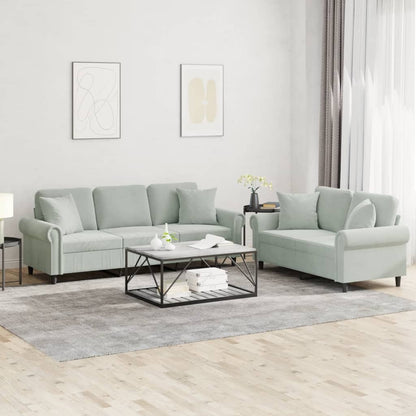 vidaXL 2 Piece Sofa Set with Pillows Light Gray Velvet