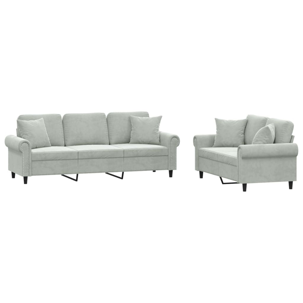 vidaXL 2 Piece Sofa Set with Pillows Light Gray Velvet