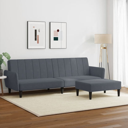 vidaXL 2-Seater Sofa Bed with Footstool Dark Gray Velvet