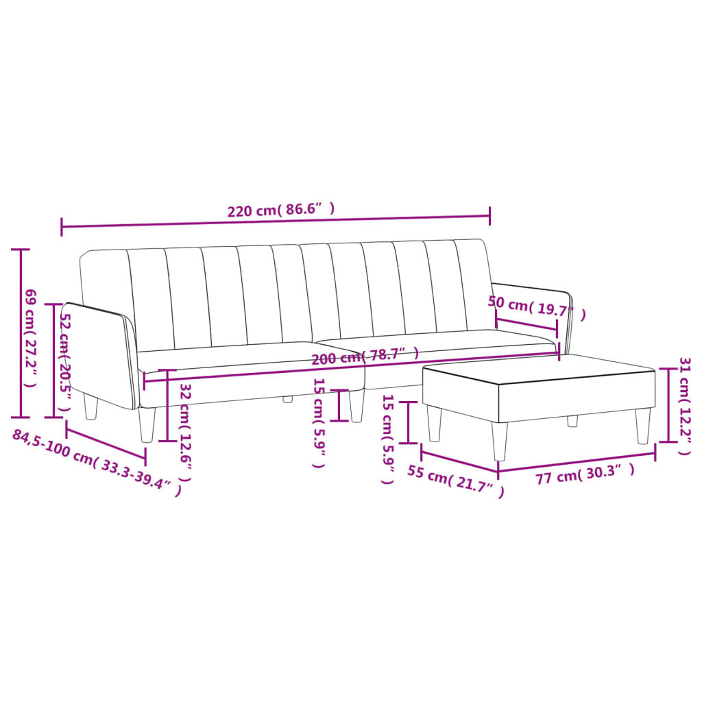 vidaXL 2-Seater Sofa Bed with Footstool Dark Gray Velvet