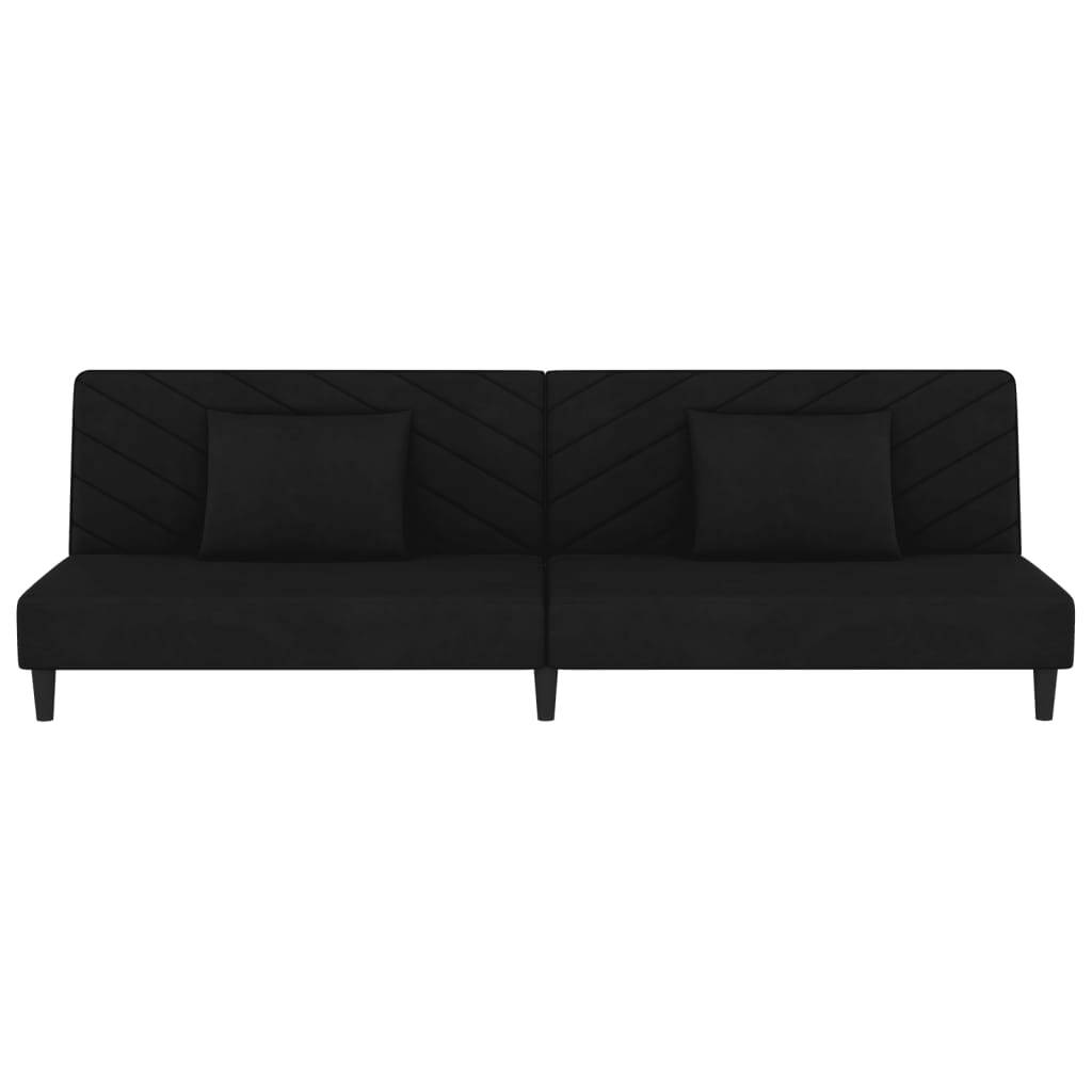 vidaXL 2-Seater Sofa Bed with Two Pillows Black Velvet