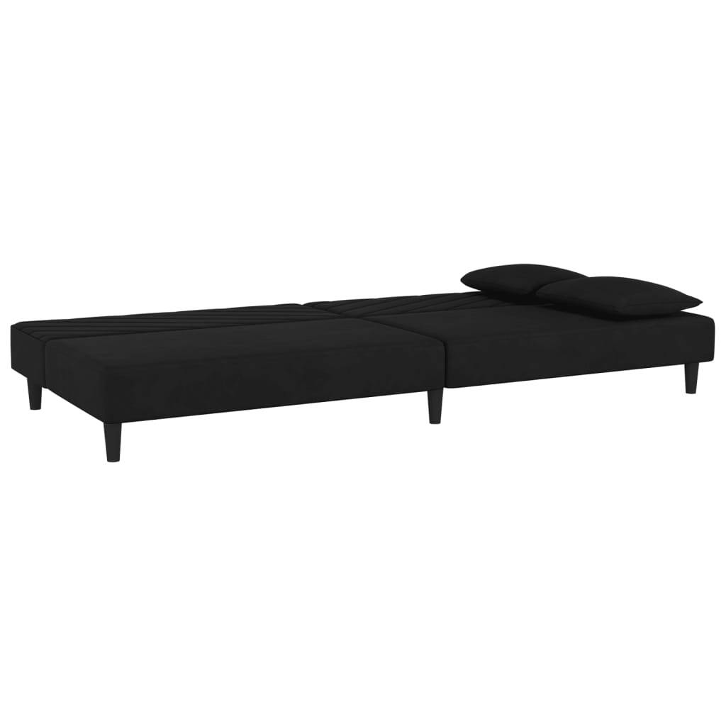 vidaXL 2-Seater Sofa Bed with Two Pillows Black Velvet