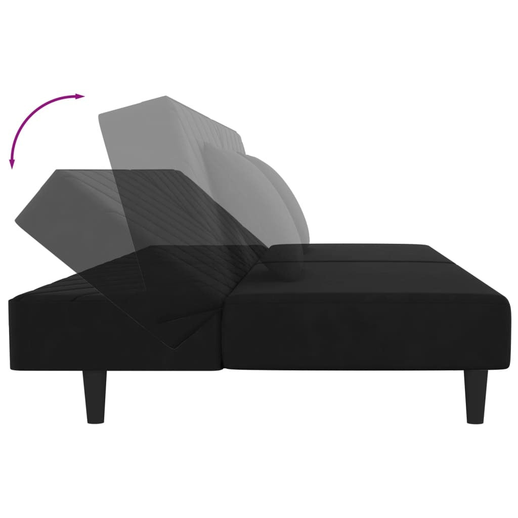 vidaXL 2-Seater Sofa Bed with Two Pillows Black Velvet