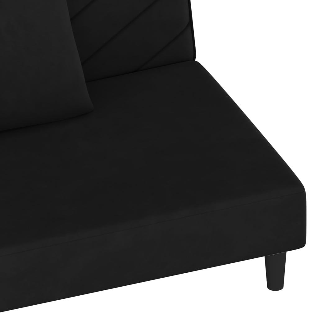 vidaXL 2-Seater Sofa Bed with Two Pillows Black Velvet