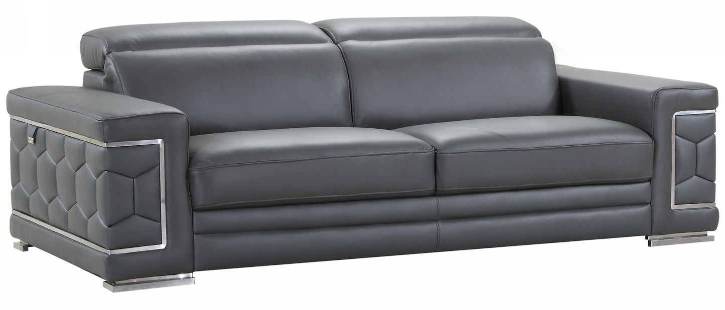 89" Sturdy Dark Gray Leather Sofa