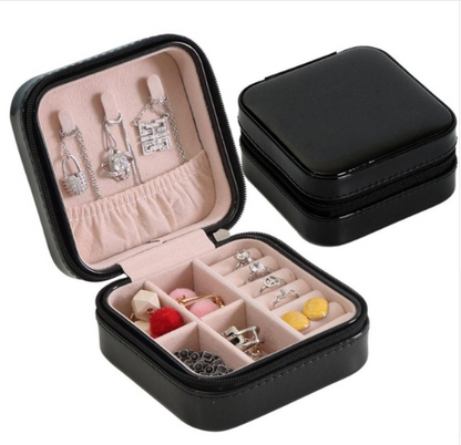 Color: Black A - Creative travel portable jewelry box earrings earrings jewelry storage box leather small jewelry bag