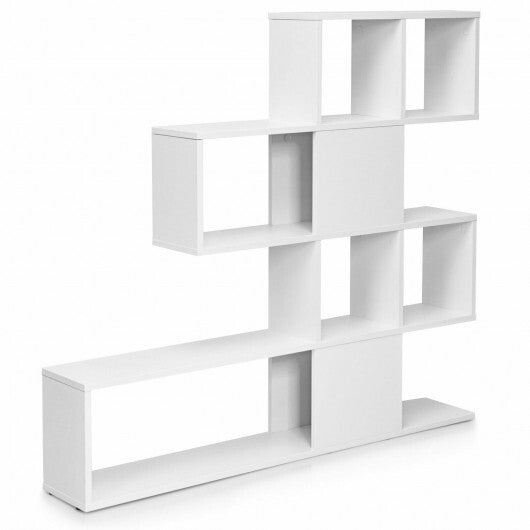 5-Tier Bookshelf Corner Ladder Bookcase with Storage Rack-White - Color: White