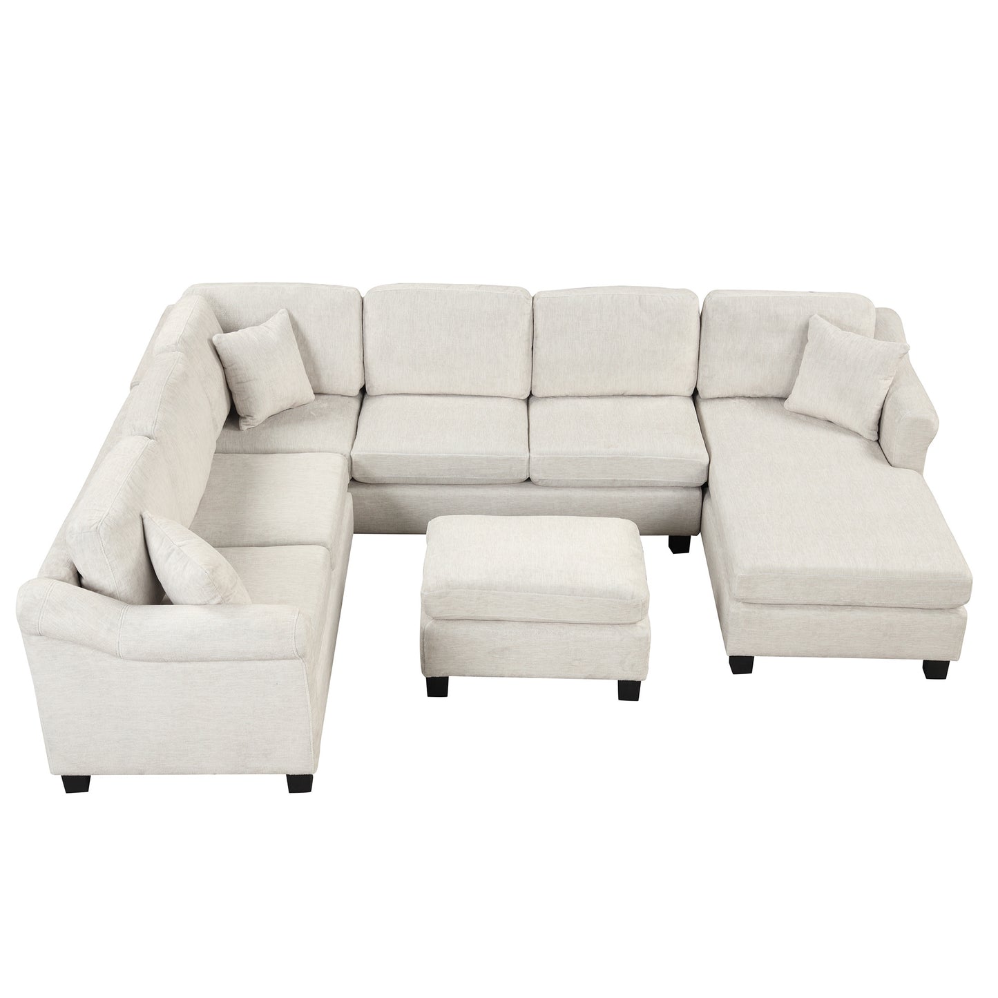 122.1" *91.3" 4pcs Sectional Sofa with Ottoman with Right Side Chaise velvet fabric White