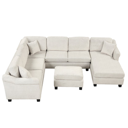 122.1" *91.3" 4pcs Sectional Sofa with Ottoman with Right Side Chaise velvet fabric White