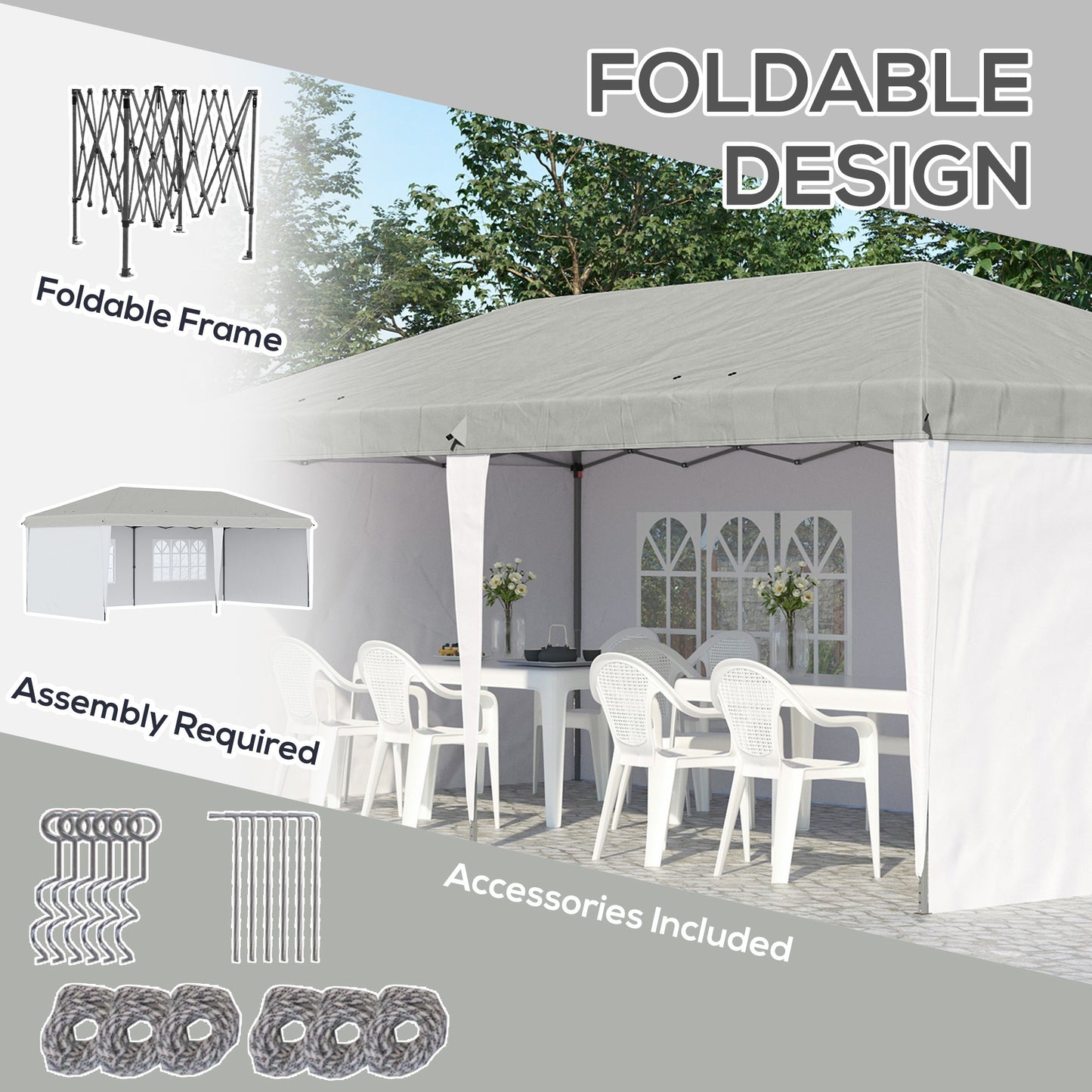 Outsunny 10' x 20' Pop Up Canopy Tent with 4 Sidewalls, Heavy Duty Tents for Parties, Outdoor Instant Gazebo with Carry Bag, for Outdoor, Garden, Patio, White