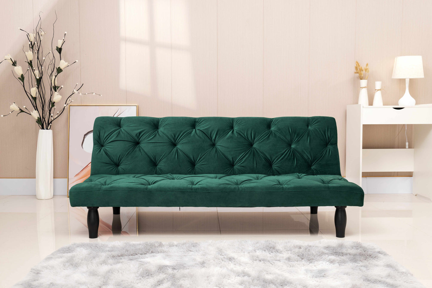 2534B Sofa converts into sofa bed 66" green velvet sofa bed suitable for family living room, apartment, bedroom