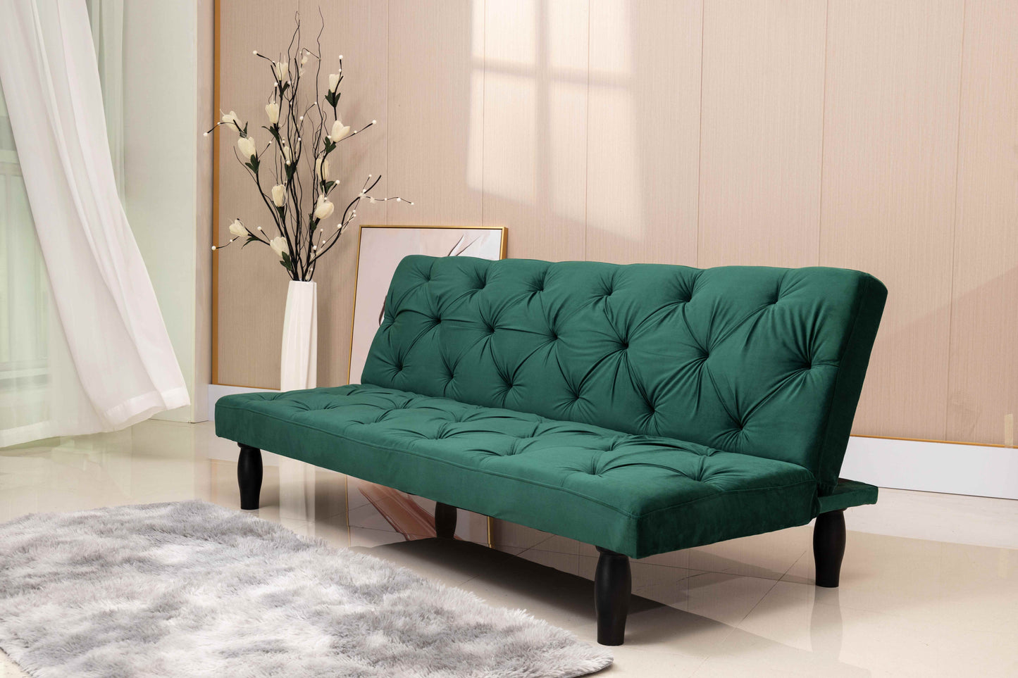 2534B Sofa converts into sofa bed 66" green velvet sofa bed suitable for family living room, apartment, bedroom