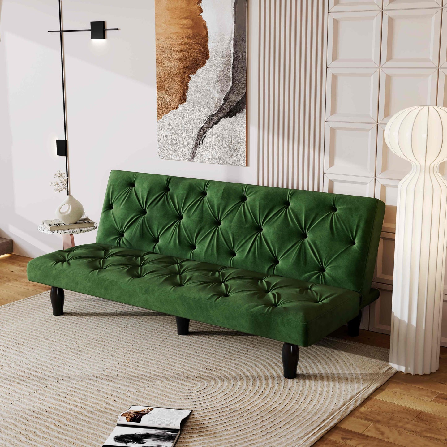 2534B Sofa converts into sofa bed 66" green velvet sofa bed suitable for family living room, apartment, bedroom