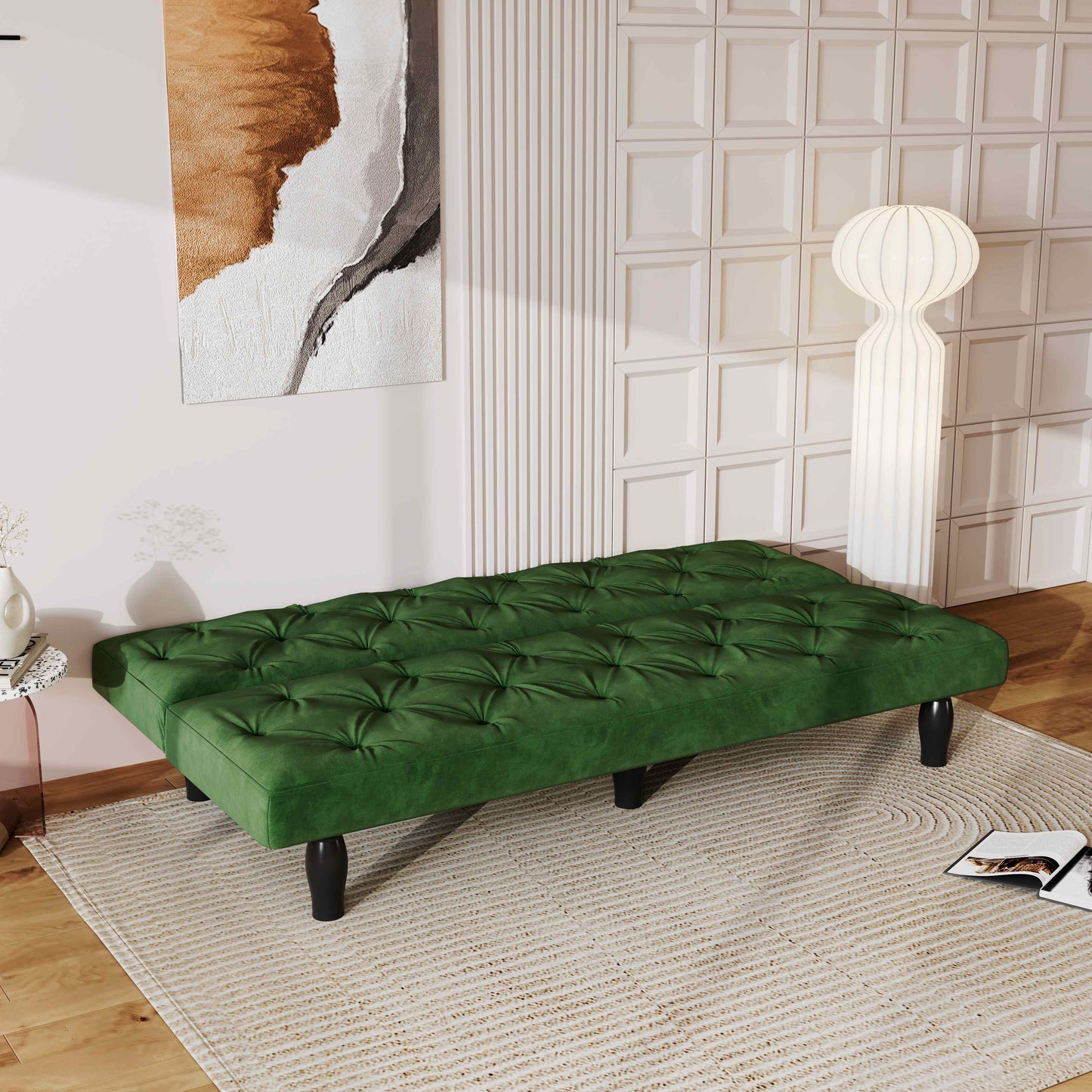 2534B Sofa converts into sofa bed 66" green velvet sofa bed suitable for family living room, apartment, bedroom