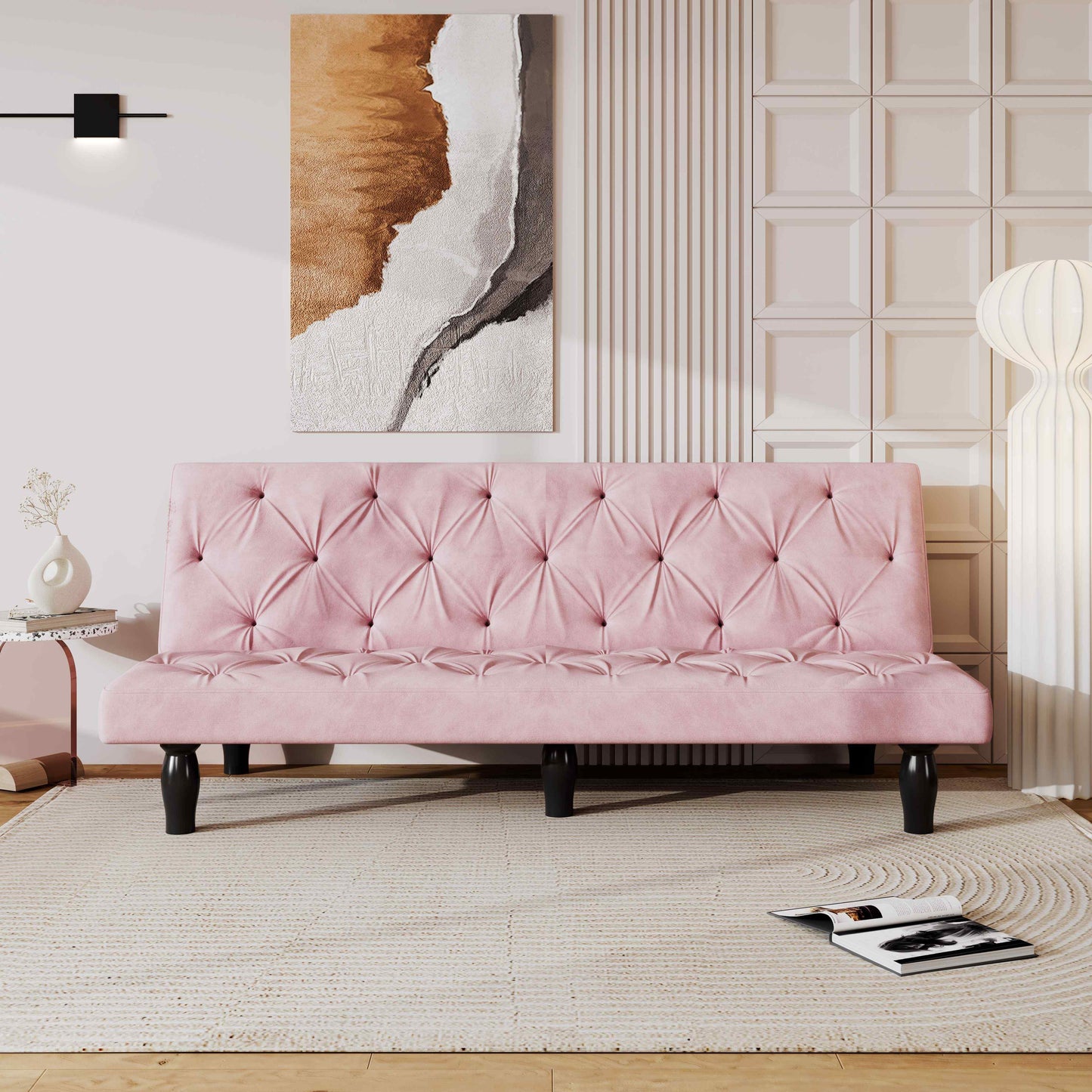 2534B Sofa converts into sofa bed 66" pink velvet sofa bed suitable for family living room, apartment, bedroom