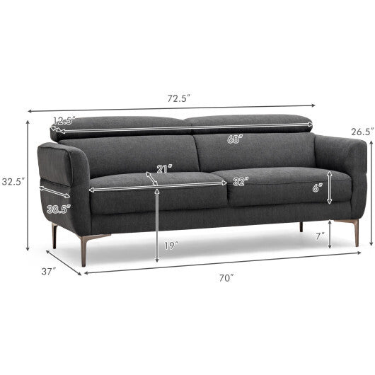 72.5 Inch Modern Fabric Loveseat Sofa Couch with Adjustable Headrest