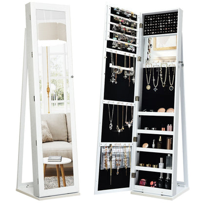 Standing Lockable Jewelry Storage Organizer with Full-Length Mirror-White - Color: White