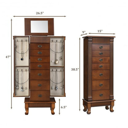 Wooden Jewelry Armoire Cabinet Storage Chest with Drawers and Swing Doors