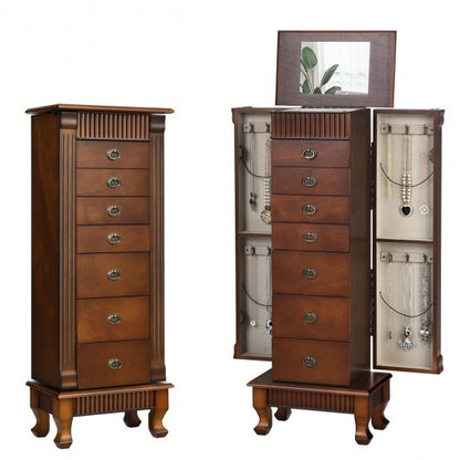 Wooden Jewelry Armoire Cabinet Storage Chest with Drawers and Swing Doors - Color: Brown