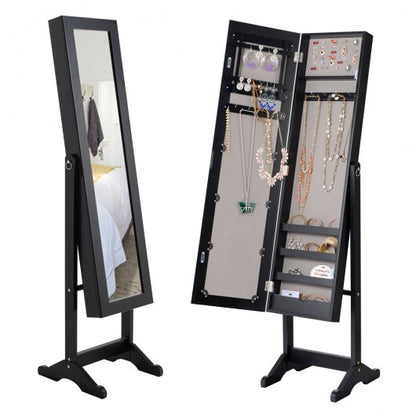 Mirrored Standing Jewelry Cabinet Storage Box-Black - Color: Black