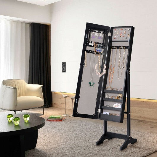 Mirrored Standing Jewelry Cabinet Storage Box-Black - Color: Black