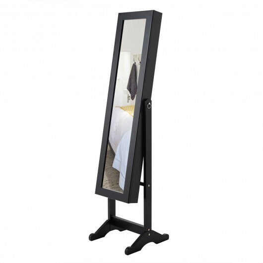 Mirrored Standing Jewelry Cabinet Storage Box-Black - Color: Black