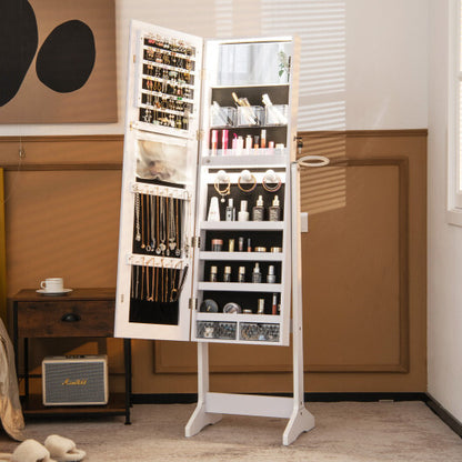 Freestanding Jewelry Cabinet with Full Length HD Mirror-White - Color: White