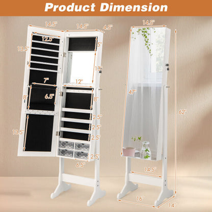 Free Standing Full Length Jewelry Armoire with LED Lights-White - Color: White