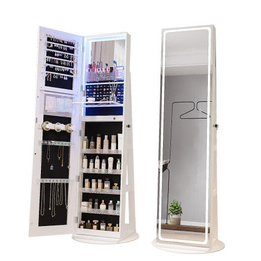 Standing Jewelry Cabinet with Adjustable LED Lights-White - Color: White