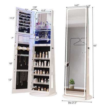 Standing Jewelry Cabinet with Adjustable LED Lights-White - Color: White