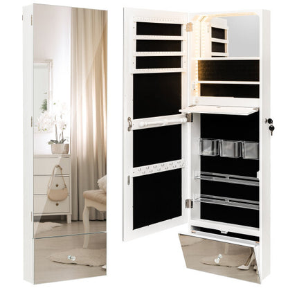 Wall Mounted Jewelry Armoire Organizer with Full-Length Frameless Mirror-White - Color: White