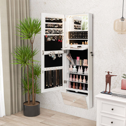 Wall Mounted Jewelry Armoire Organizer with Full-Length Frameless Mirror-White - Color: White