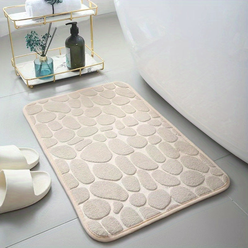 1pc Non-Slip Memory Foam Bath Rug with Cobblestone Embossment - Rapid Water Absorbent and Washable - Soft and Comfortable Carpet for Shower Room and Bathroom - Perfect Bathroom Accessory