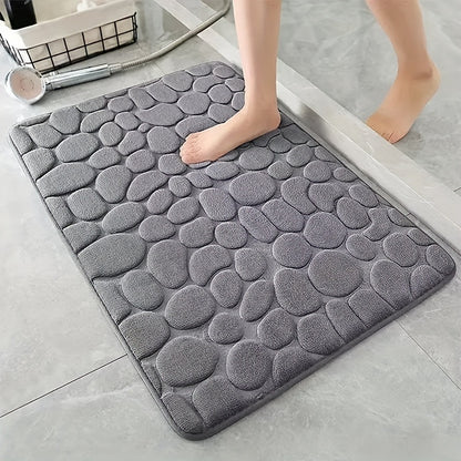 1pc Non-Slip Memory Foam Bath Rug with Cobblestone Embossment - Rapid Water Absorbent and Washable - Soft and Comfortable Carpet for Shower Room and Bathroom - Perfect Bathroom Accessory